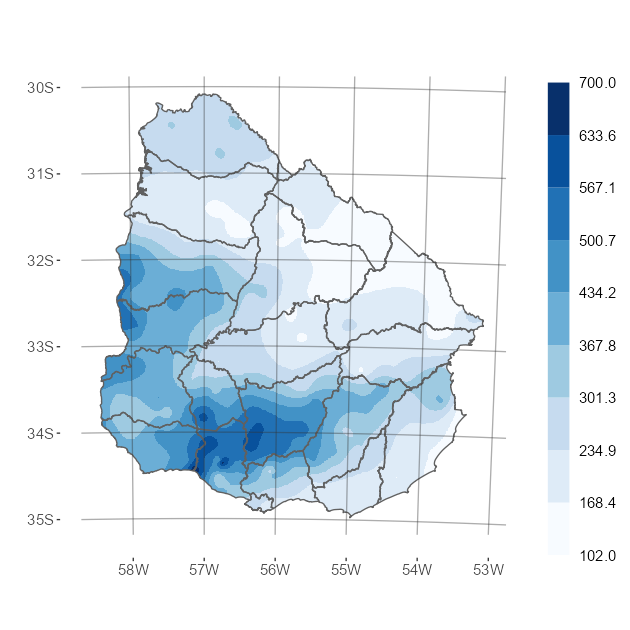 Interpolado del acumulado de precipitación del mes de marzo de 2024